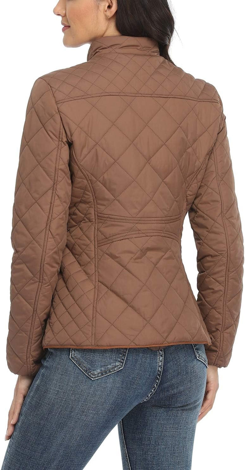 Women'S Lightweight Quilted Jacket Stand Collar Zip Warm Winter Coat Outwear W 2 Pockets