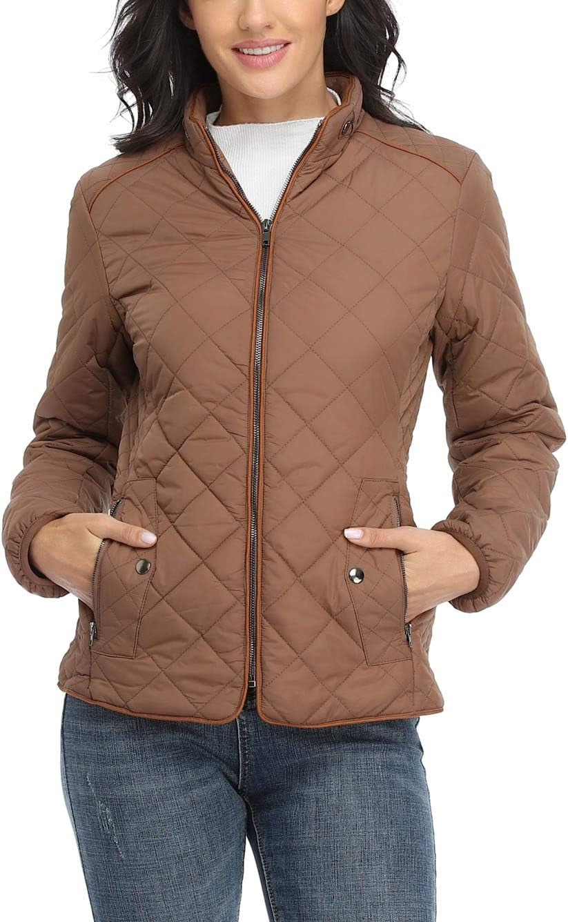 Women'S Lightweight Quilted Jacket Stand Collar Zip Warm Winter Coat Outwear W 2 Pockets