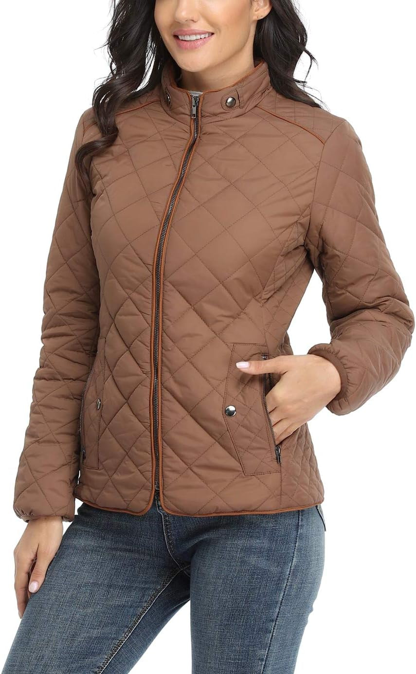 Women'S Lightweight Quilted Jacket Stand Collar Zip Warm Winter Coat Outwear W 2 Pockets