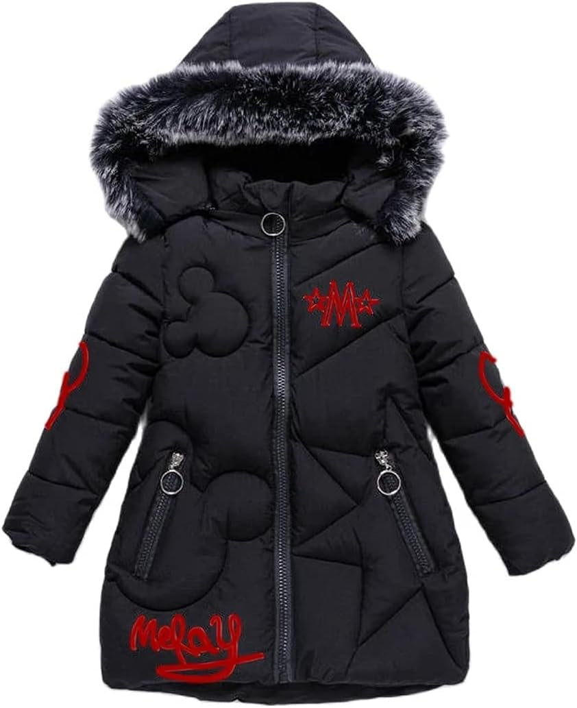 Girls Winter Warm Jacket Coat Windbreaker with Soft Fur Hoodies Cartoon Pattern